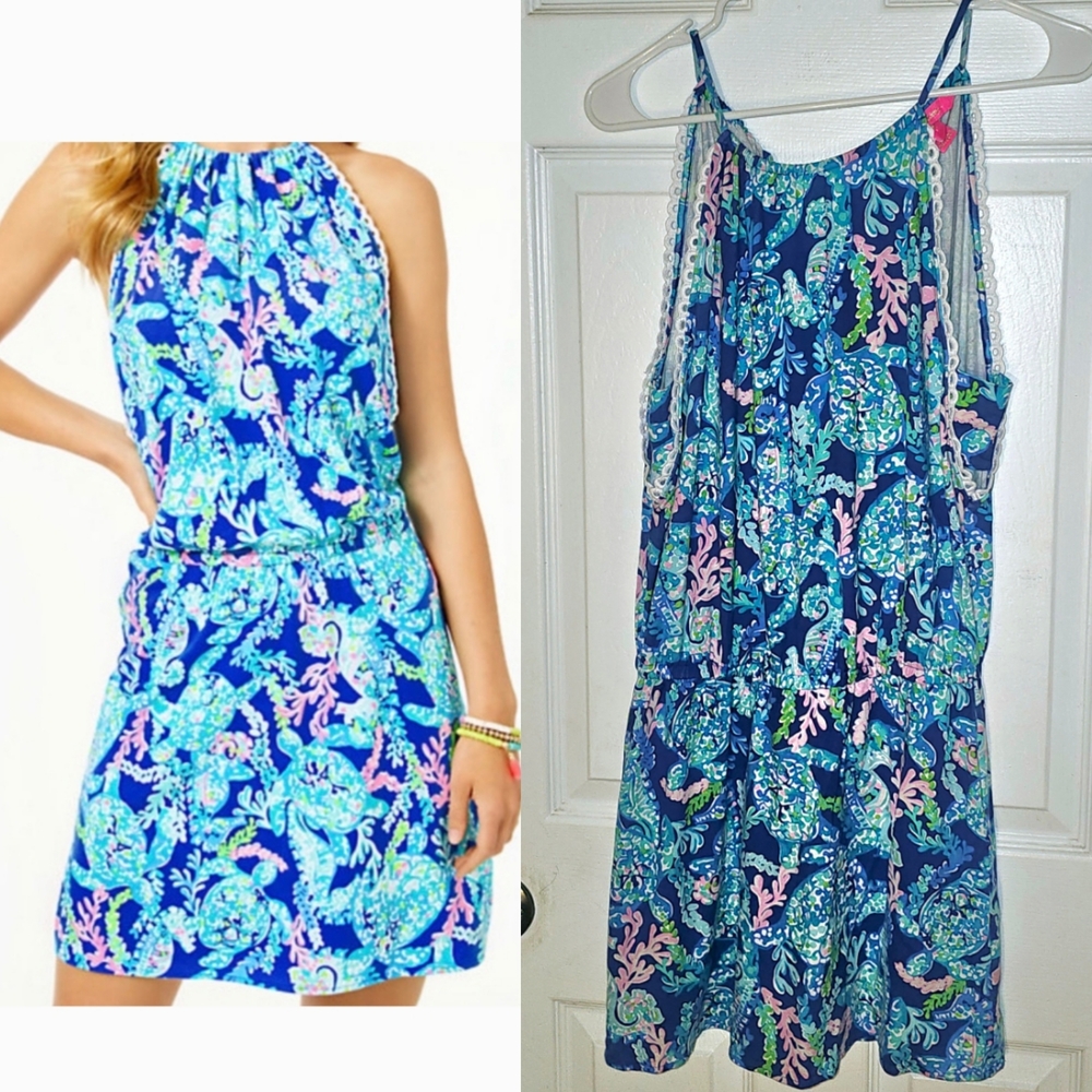 Lilly Pulitzer Gianna Corsica Blue Turtle Villa Print Skort Romper S